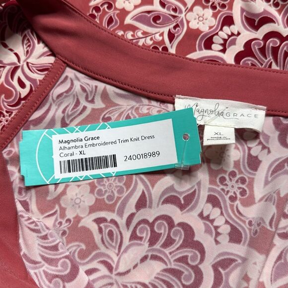 Magnolia Grace Alhambra Embroidered Trim Knit Dress Coral Sz XL NWT - Picture 8 of 11